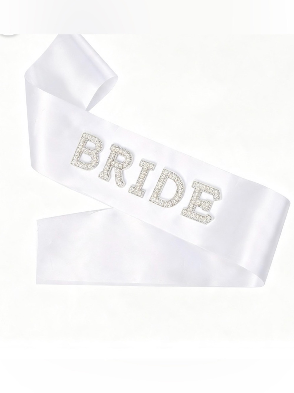 NWOT Bride Satin Sash with Rhinestones & Pearls - White